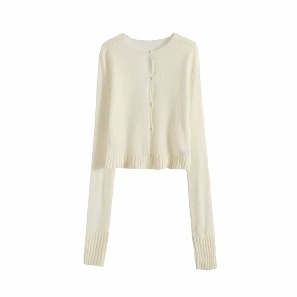 Lazy style mohair thin short cardigan top for women - Picture 3 of 4